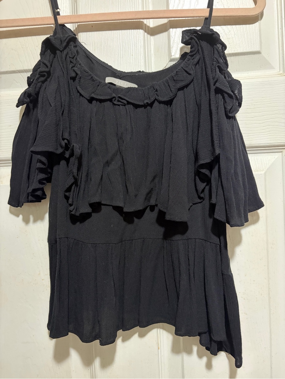 Tart Black Ruffled Cold-Shoulder Camisole